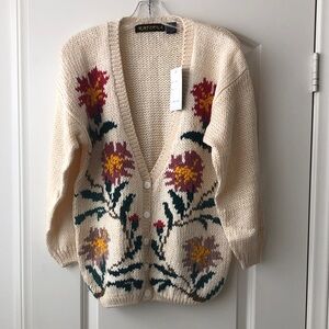 Cream Floral Cardigan with Flowers